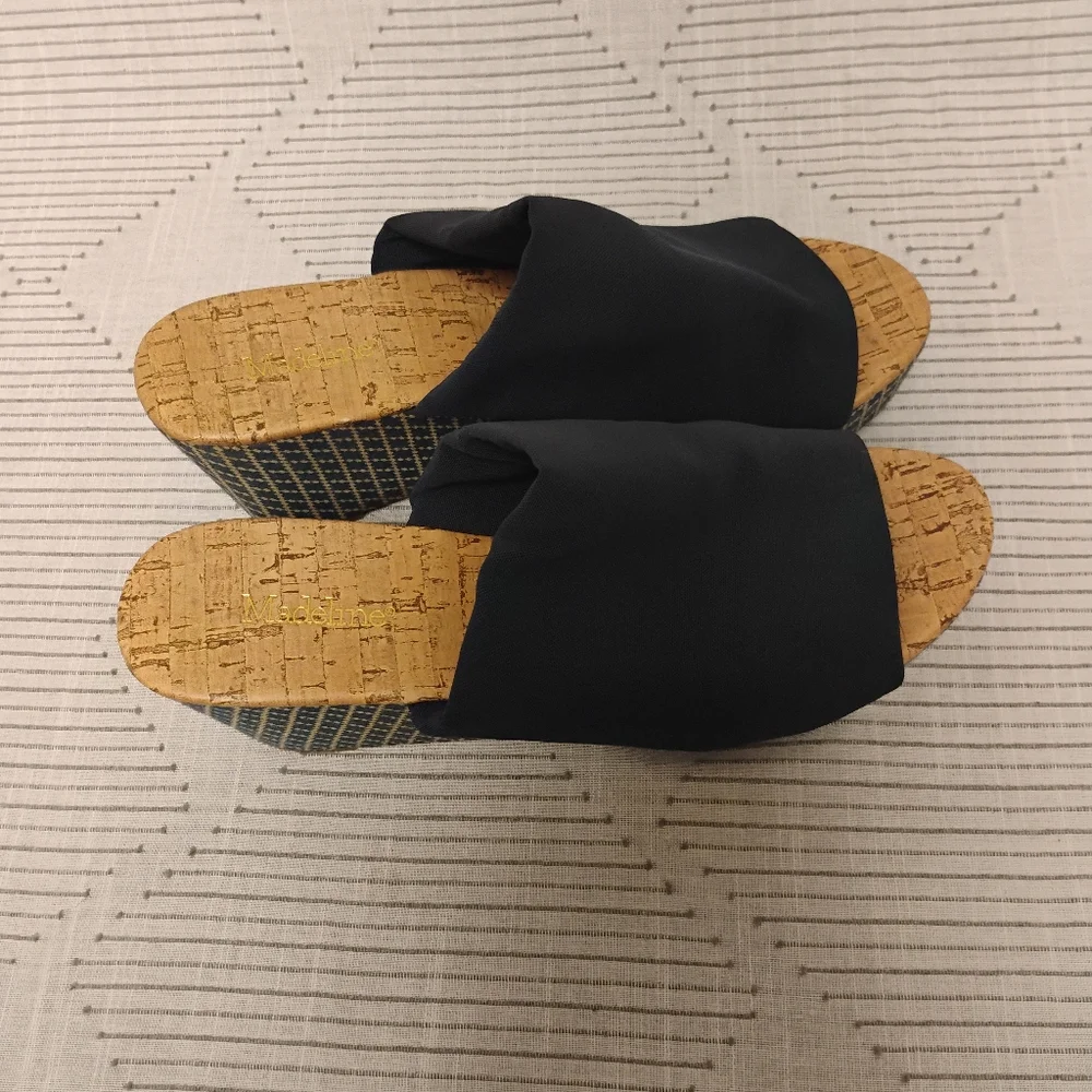 Madeline Blue Wedge Sandals with Patterned Heel Women's Size 9.5
